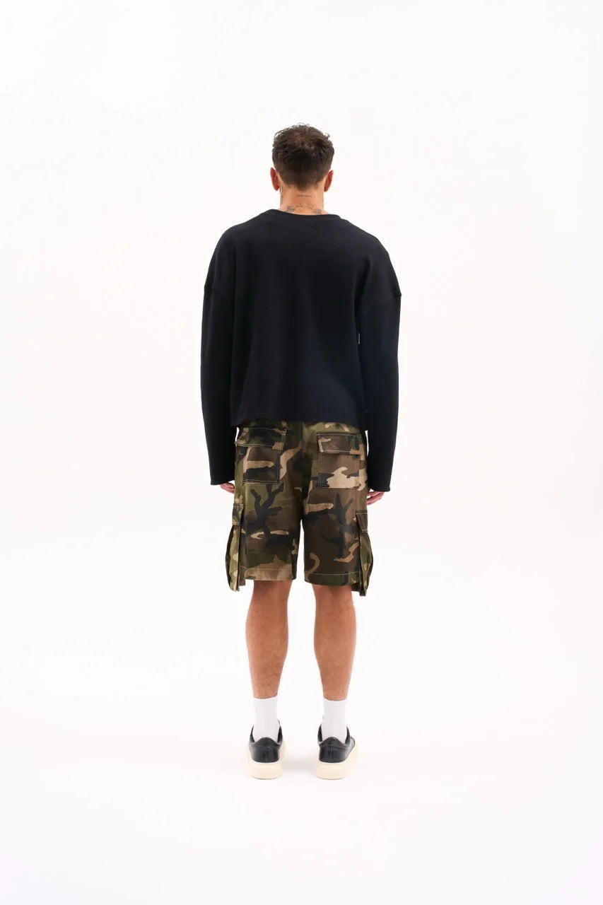 RAW EDGE WAFFLE KNIT / BLACK image 2