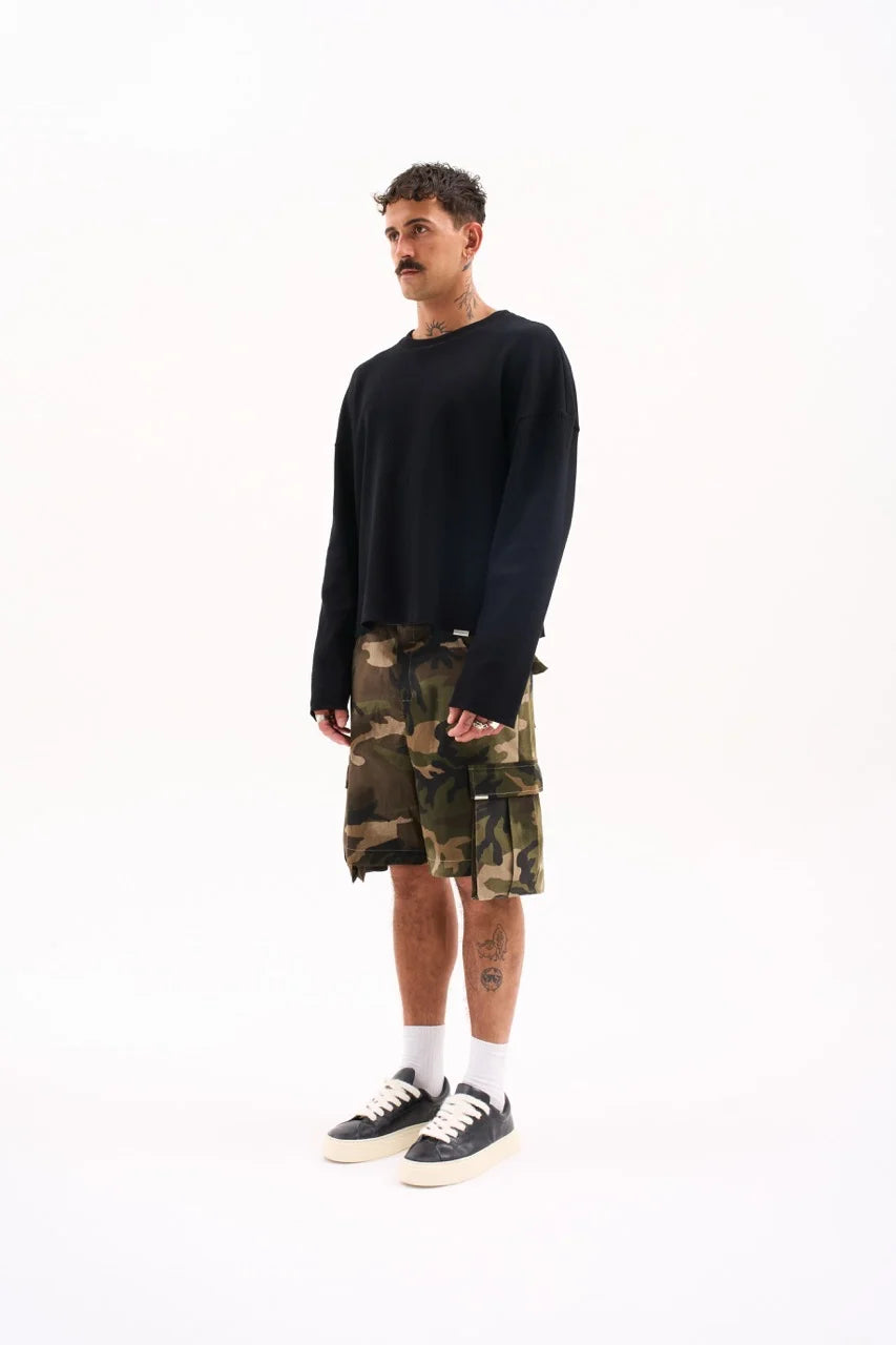 RAW EDGE WAFFLE KNIT / BLACK image 3