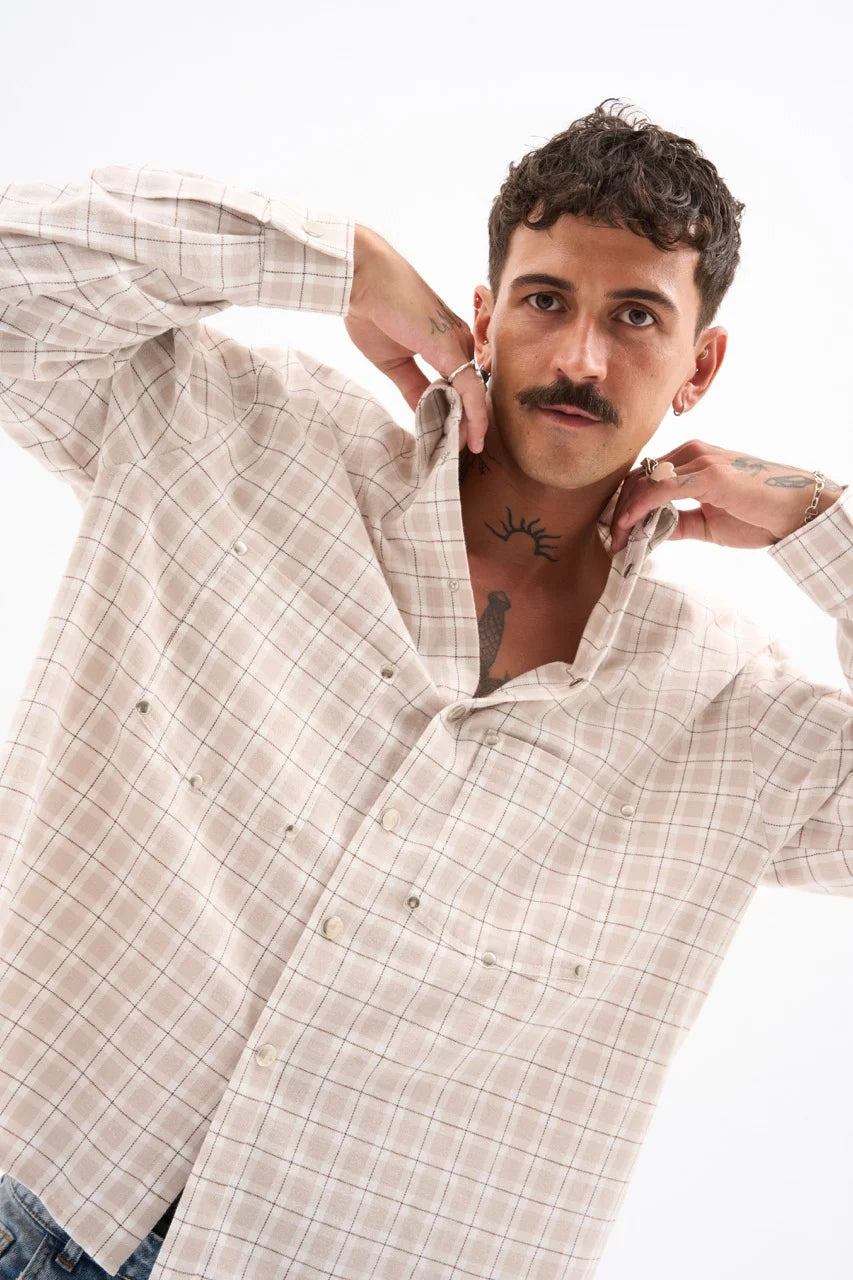 WORKWEAR OVERSHIRT / CREAM CHECK image 1