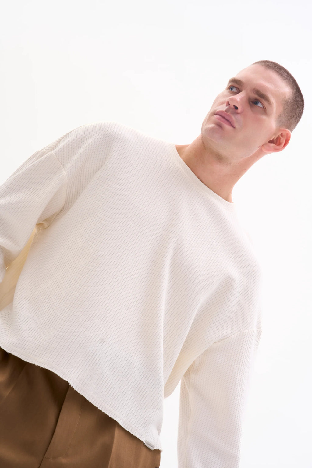 RAW EDGE WAFFLE KNIT - ECRU image 5