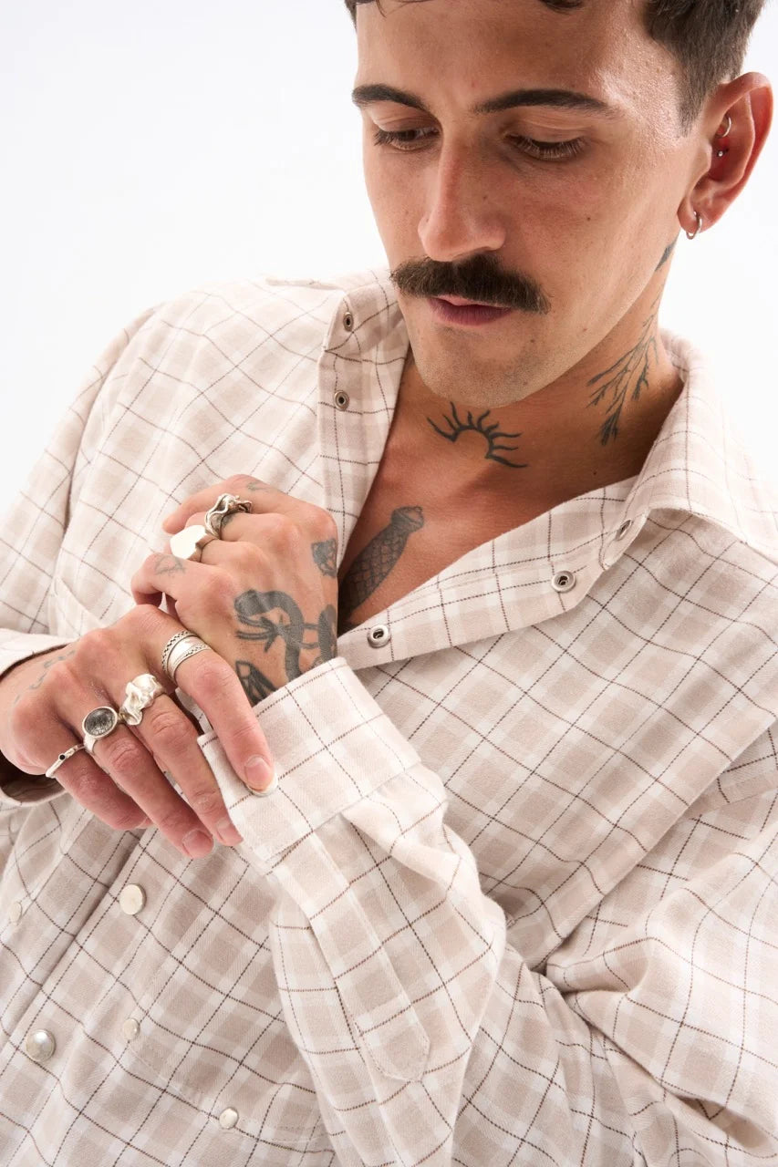 WORKWEAR OVERSHIRT / CREAM CHECK image 4