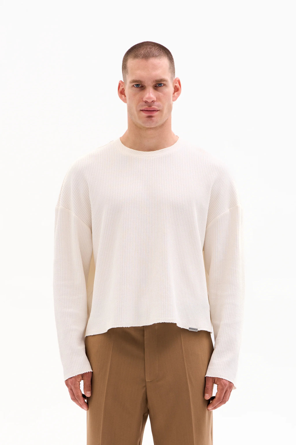 RAW EDGE WAFFLE KNIT - ECRU image 0