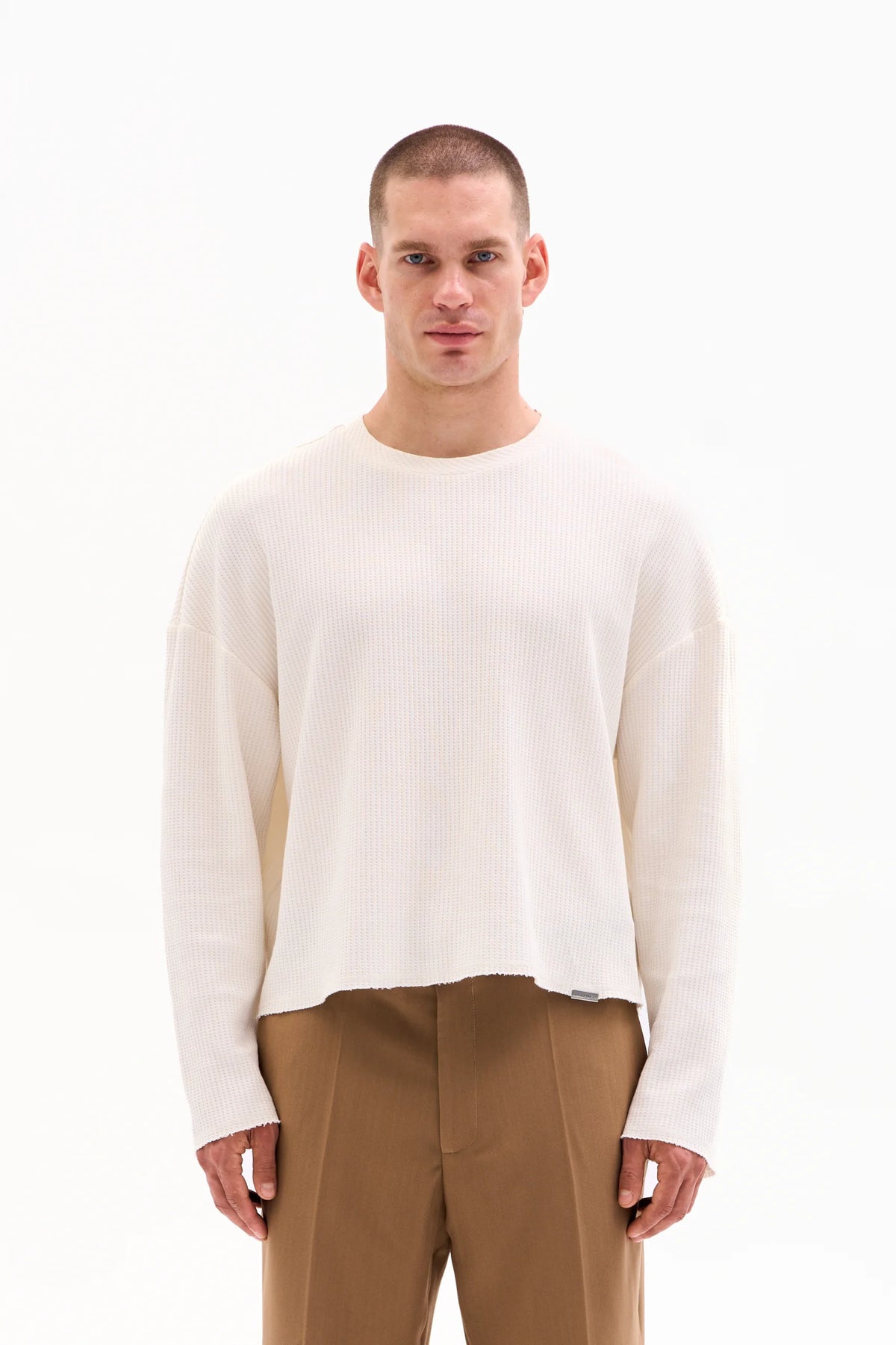 RAW EDGE WAFFLE KNIT - ECRU image 0