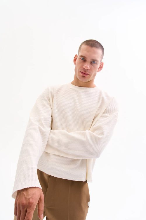 RAW EDGE WAFFLE KNIT - ECRU image 1