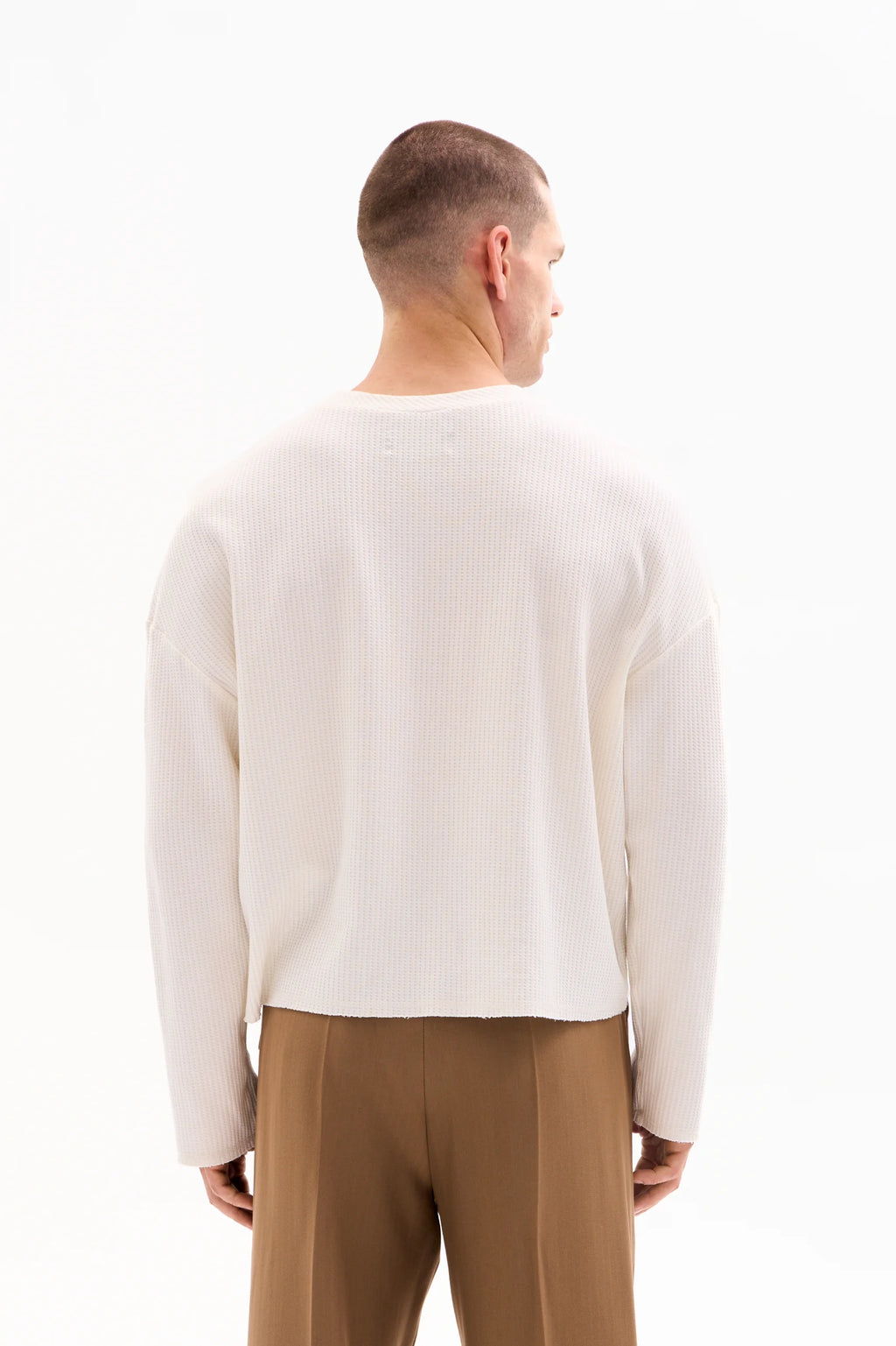 RAW EDGE WAFFLE KNIT - ECRU image 3