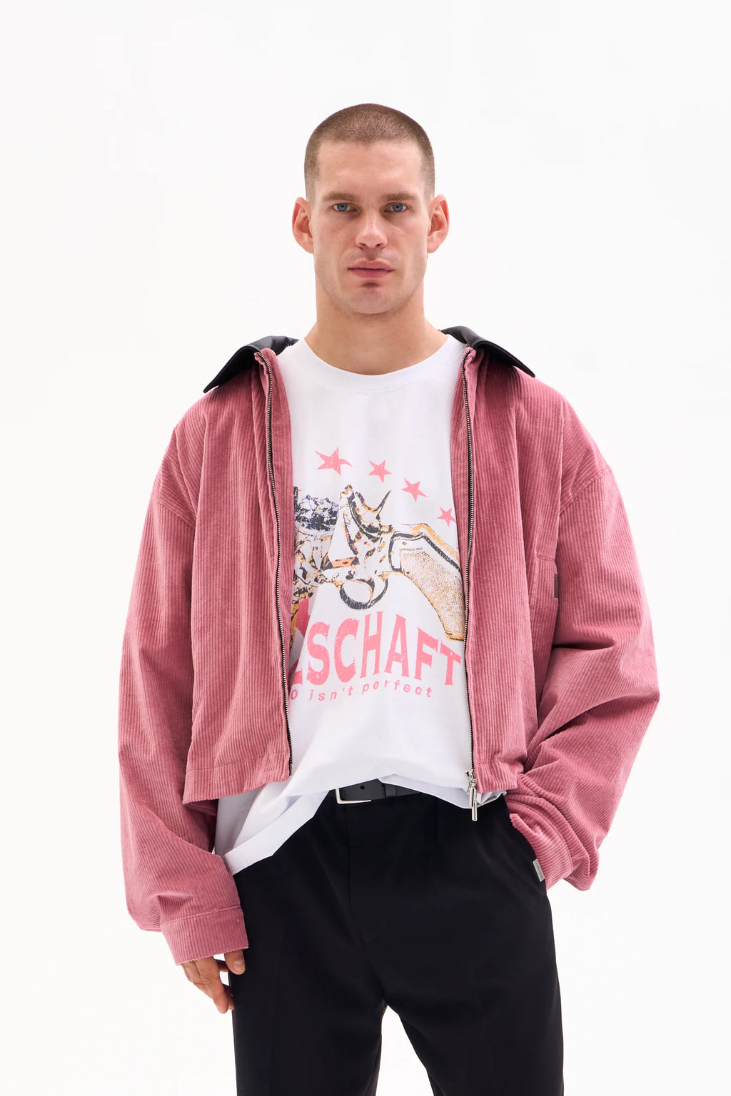 CORD JACKET - LEATHER COLLAR · DUSTY ROSE image 0