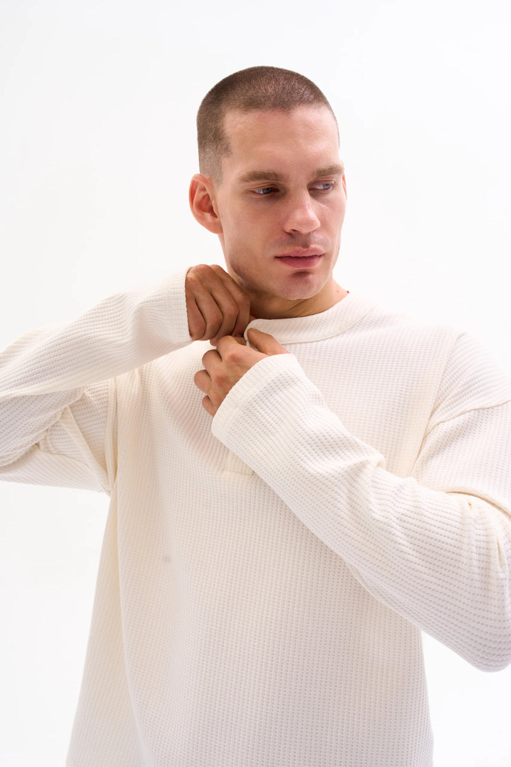 WAFFLE HENLEY 210g - ECRU image 1