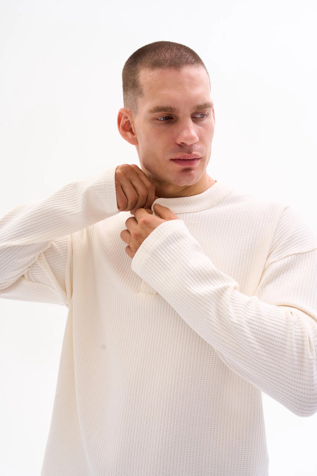 WAFFLE HENLEY 210g - ECRU image 1