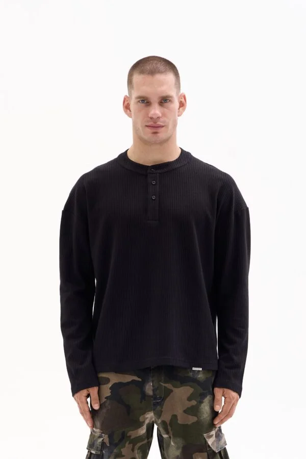 WAFFLE HENLEY 210g - BLACK