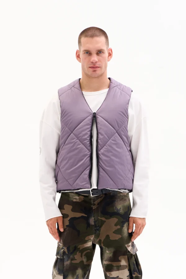 DIAMOND QUILT VEST - DUSTY LILAC
