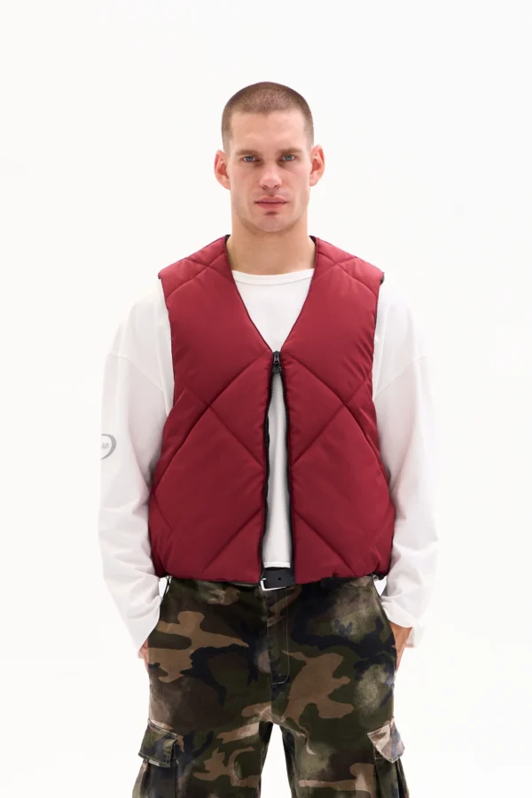 DIAMOND QUILT VEST - BURGUNDY