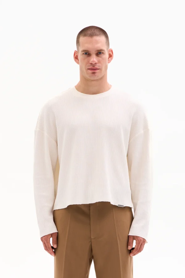 RAW EDGE WAFFLE KNIT - ECRU